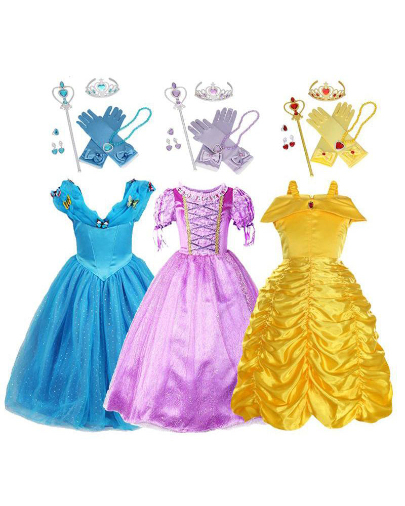 Kids Princess Dress Up Cosplay Costume For Girls (Belle/Rapunzel/Cinderella)