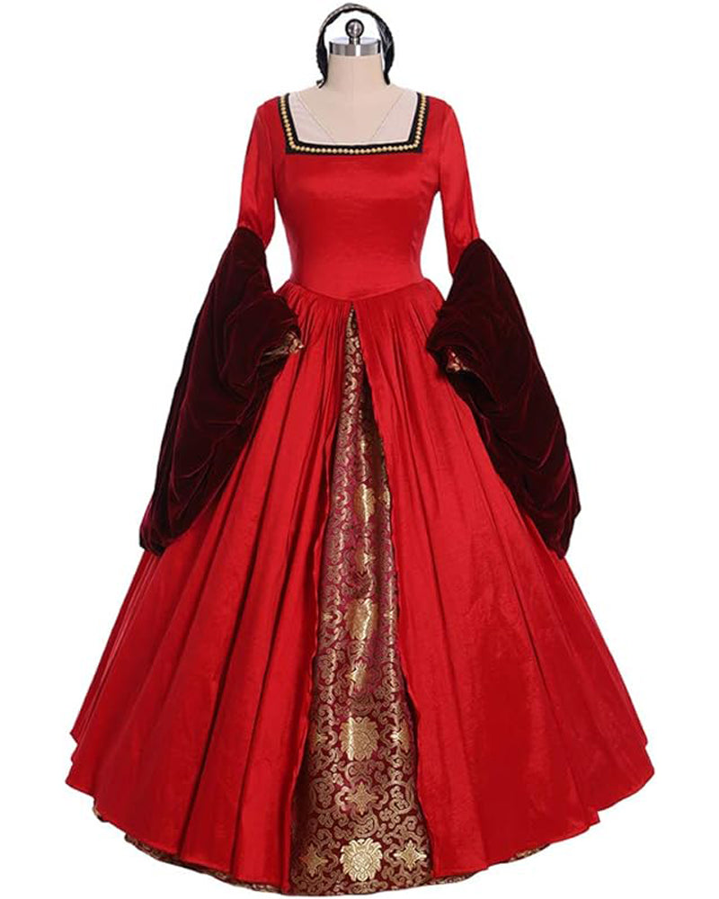 Tudor Period Cosplay Costume Anne Boleyn Red Court Dress