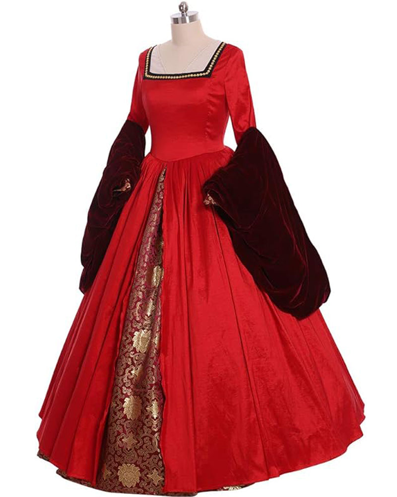 Tudor Period Cosplay Costume Anne Boleyn Red Court Dress