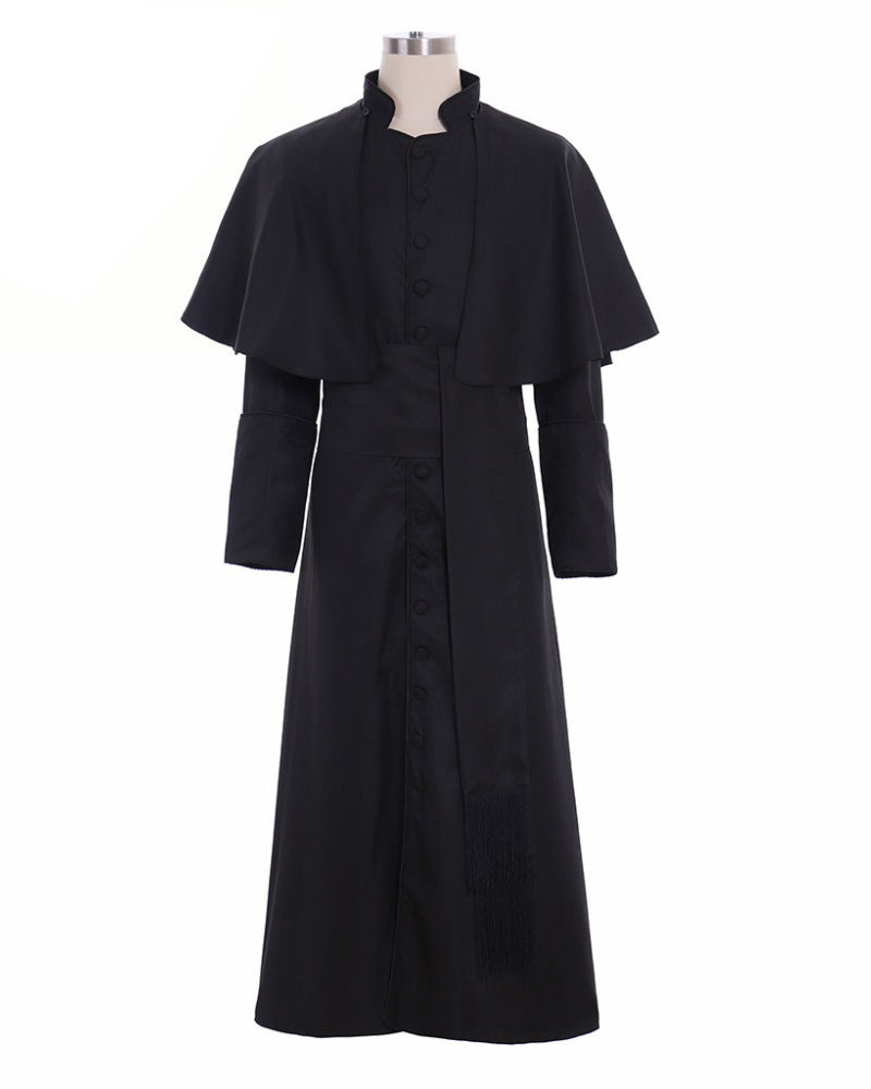 Roman Black Priest Cassock/Clergyman Vestments Medieval Wizard Costume